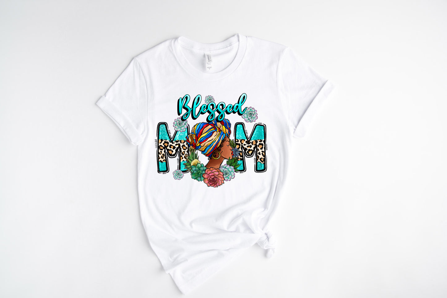 Blessed Mom Aqua / 10” Width DTF Transfer (E-12)