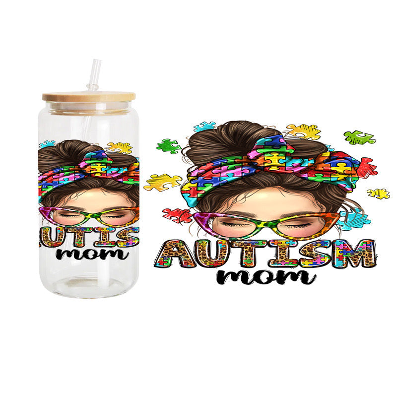 Autism Mom Glasses / UV DTF Transfer 6” Width 4” Height (DD-6)