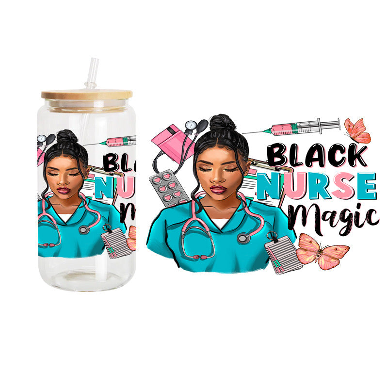 Black Nurse Magic / UV DTF Transfer 6” Width 4” Height (KK-7)