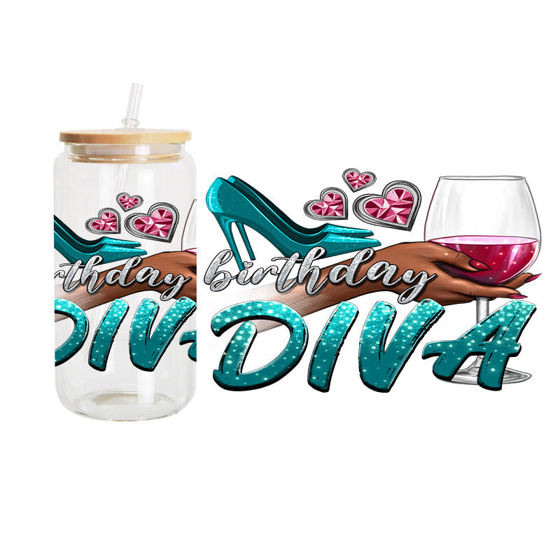 Birthday Diva Aqua / UV DTF Transfer 6” Width 4” Height (MM-1)