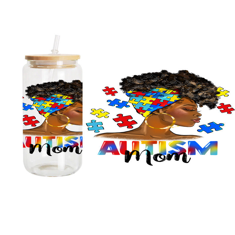 Autism Black Mom / UV DTF Transfer 6” Width 4” Height (DD-4)