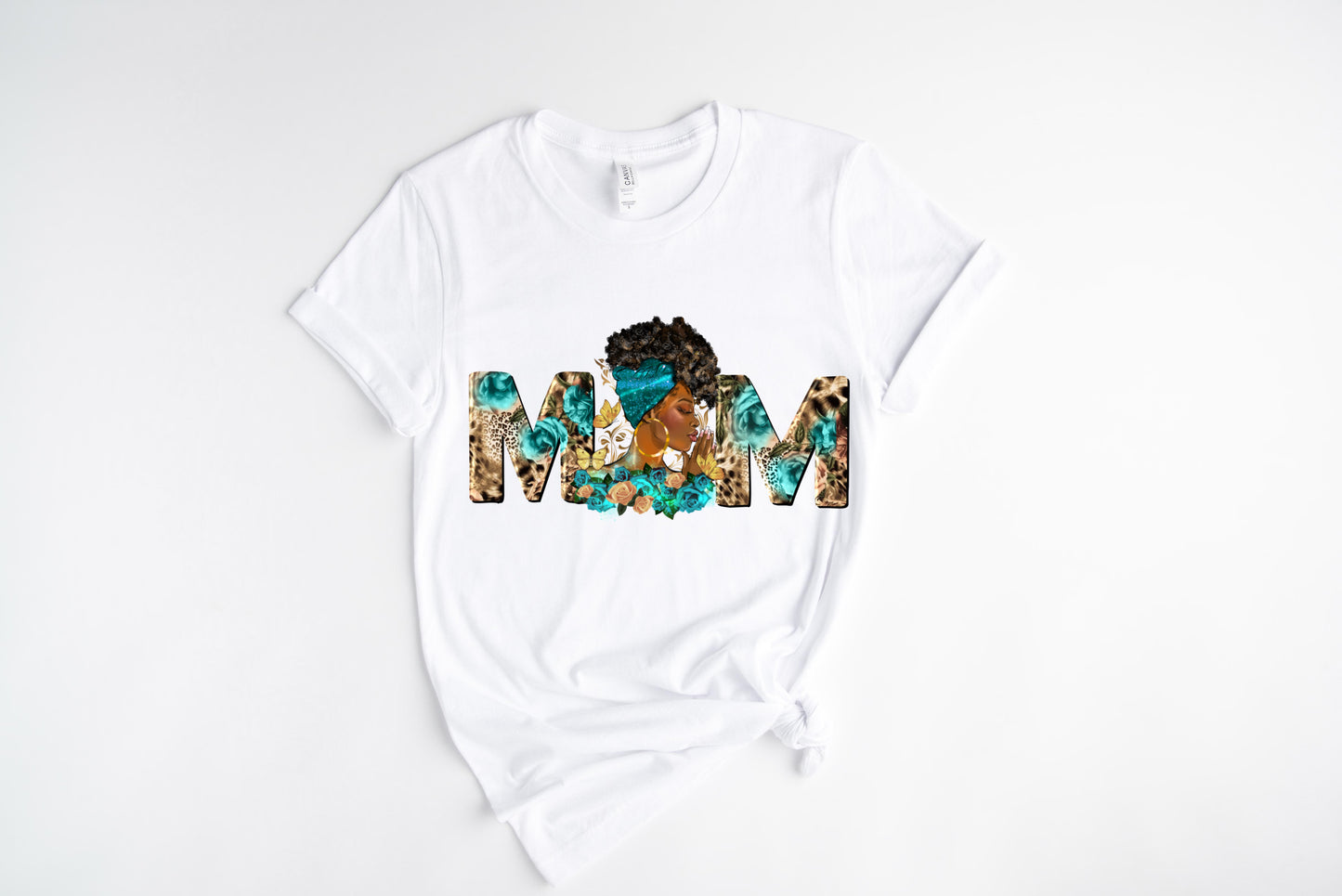 Mom Aqua Flowers / 10” Width DTF Transfer (E-19)