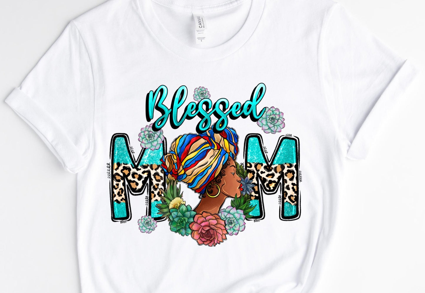 Blessed Mom Aqua / 10” Width DTF Transfer (E-12)